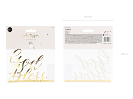 Cake Topper God Bless, Gold, 27.5cm