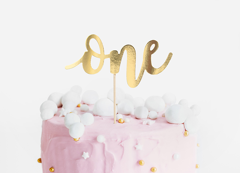 Cake Topper One, Gold, 19cm