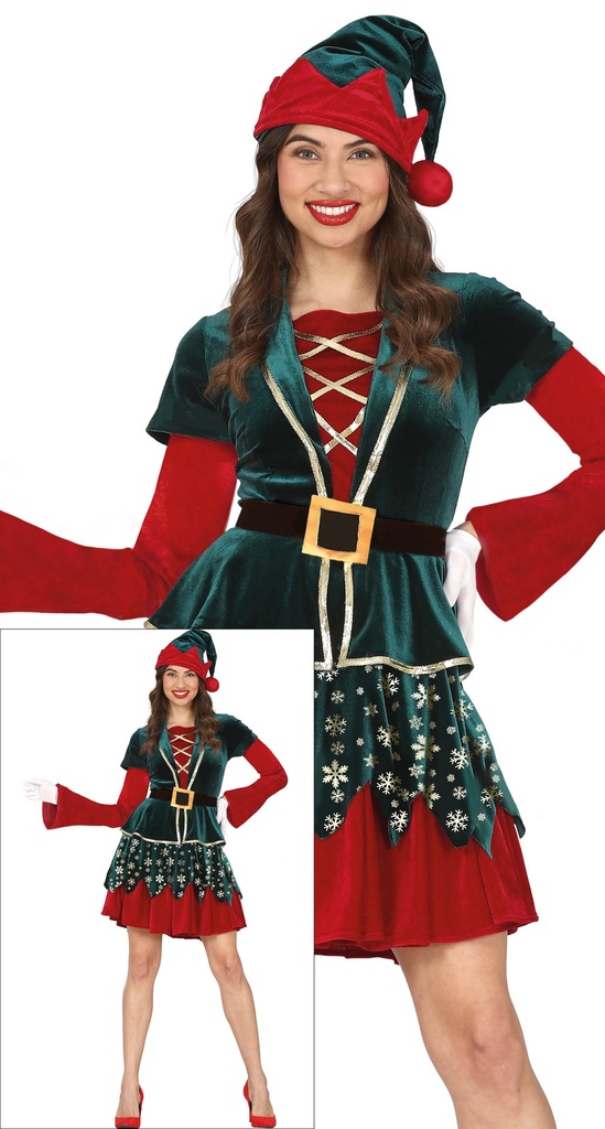 Classic Red / Green Female Elf – Adult Size Extra Large (44-46)