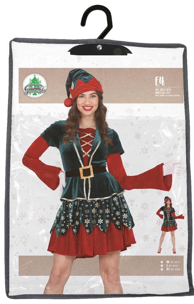 Classic Red / Green Female Elf – Adult Size Large