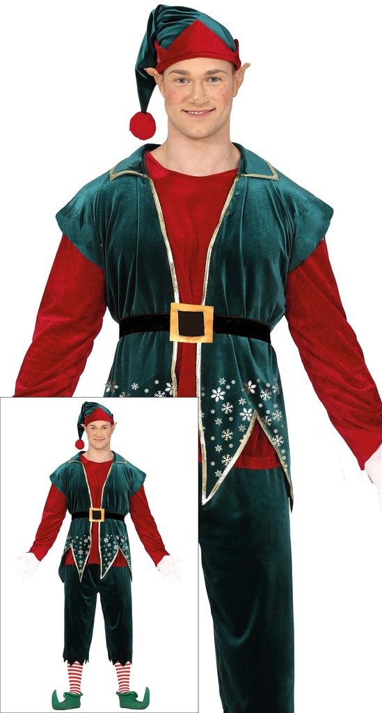 Classic Red / Green Male Elf – Adult Size Extra Large (54-56)