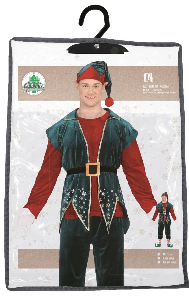 Classic Red / Green Male Elf – Adult Size Extra Large (54-56)