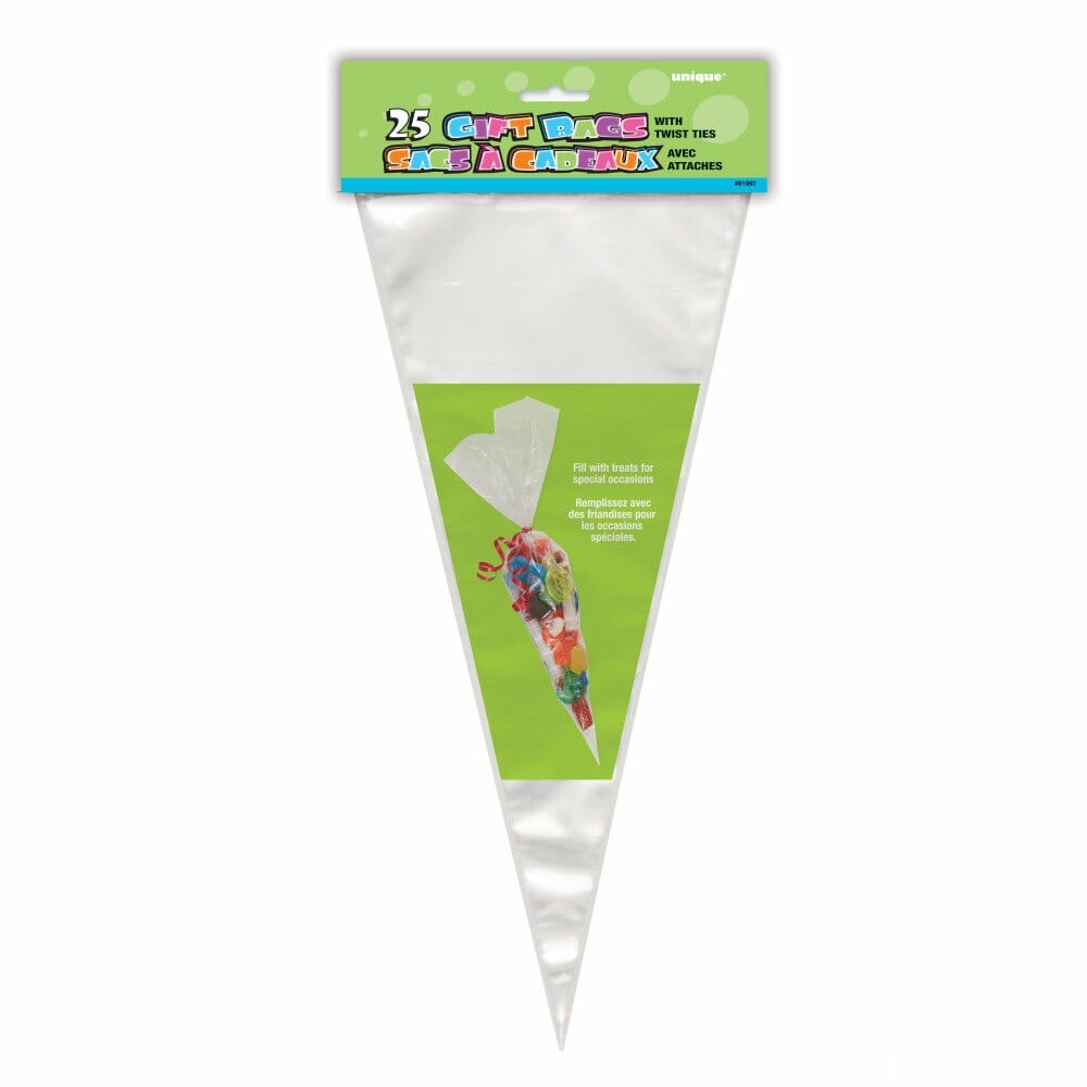 Clear Large Cone Cellophane Bags – 25pk