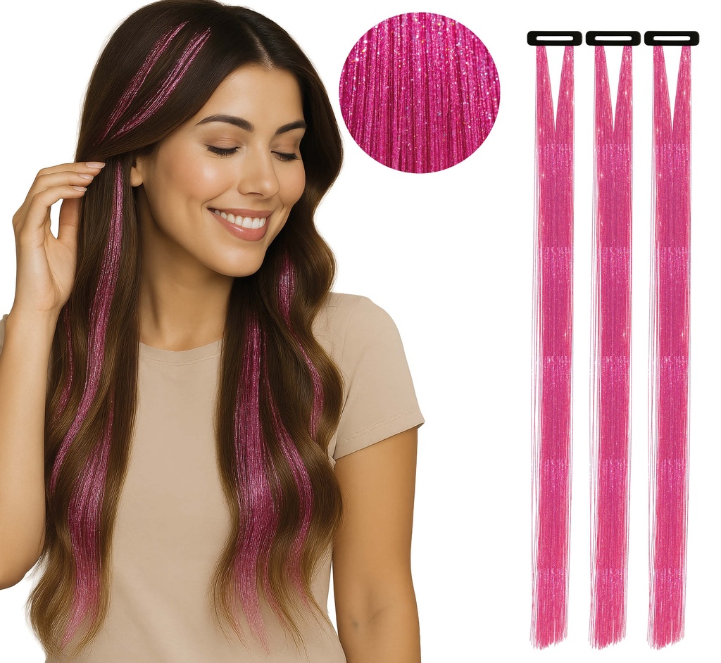 Hair Extensions 50cm Bright Pink - 3pk