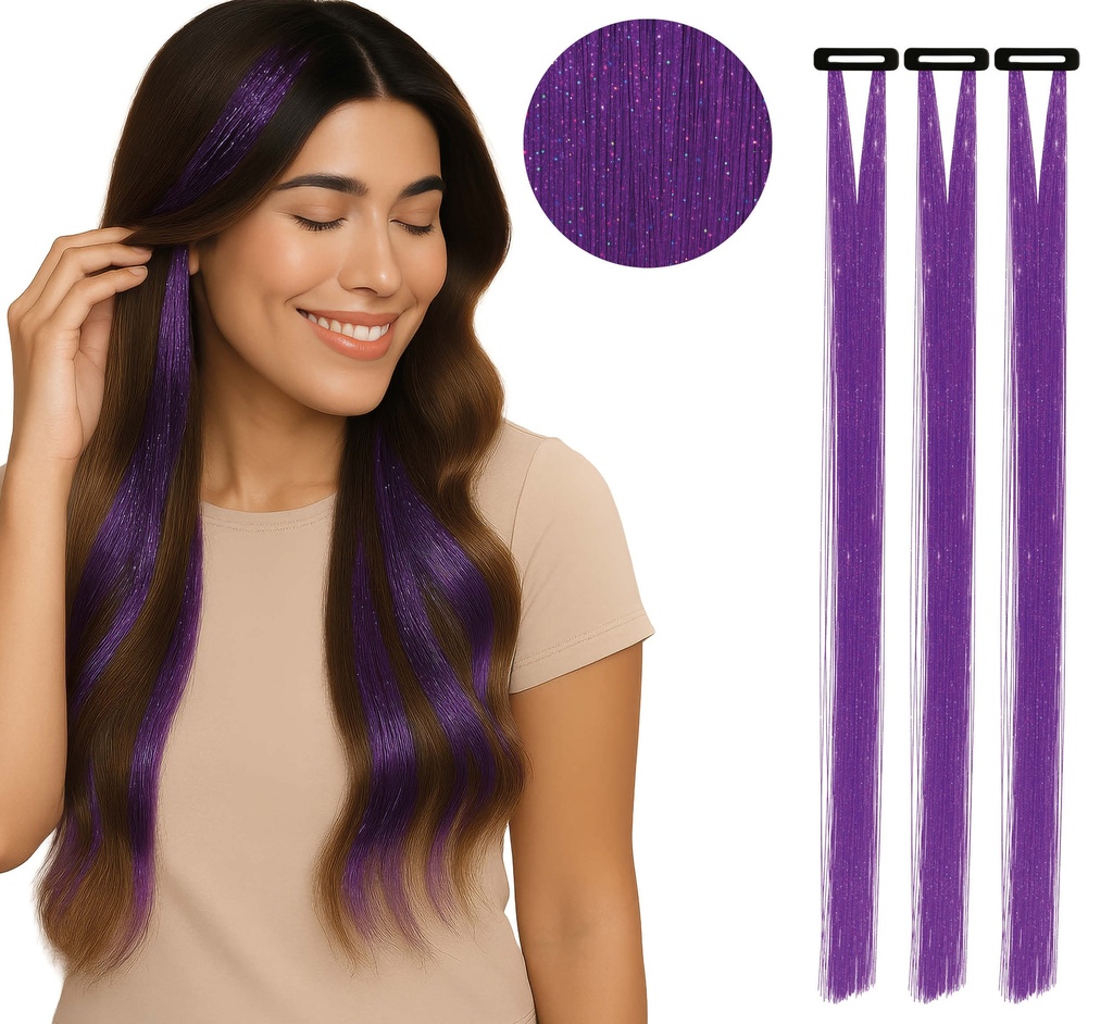 Hair Extensions 50cm Bright Purple - 3pk