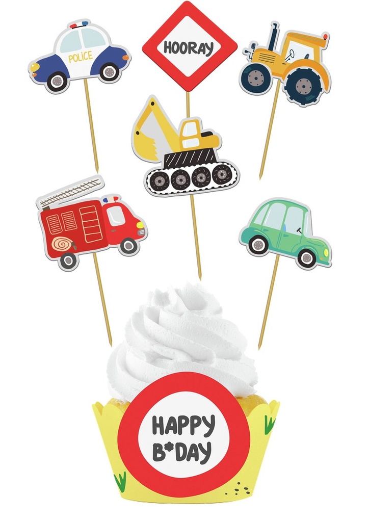 Wacky Wheels Cupcake Deco Set -  6pcs