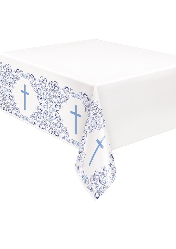 [82103] Blue Holy Cross Rectangular Plastic Table Cover  54"x84" (137x213cm)