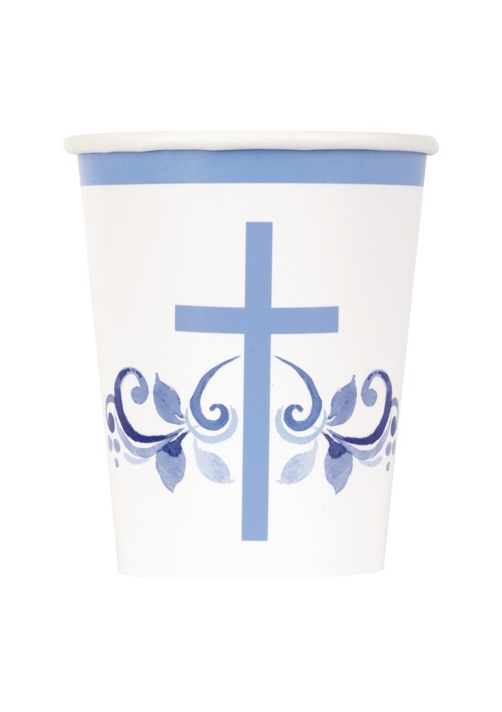 [82106EU] Blue Holy Cross 9oz (266ml) Paper Cups - 8pcs
