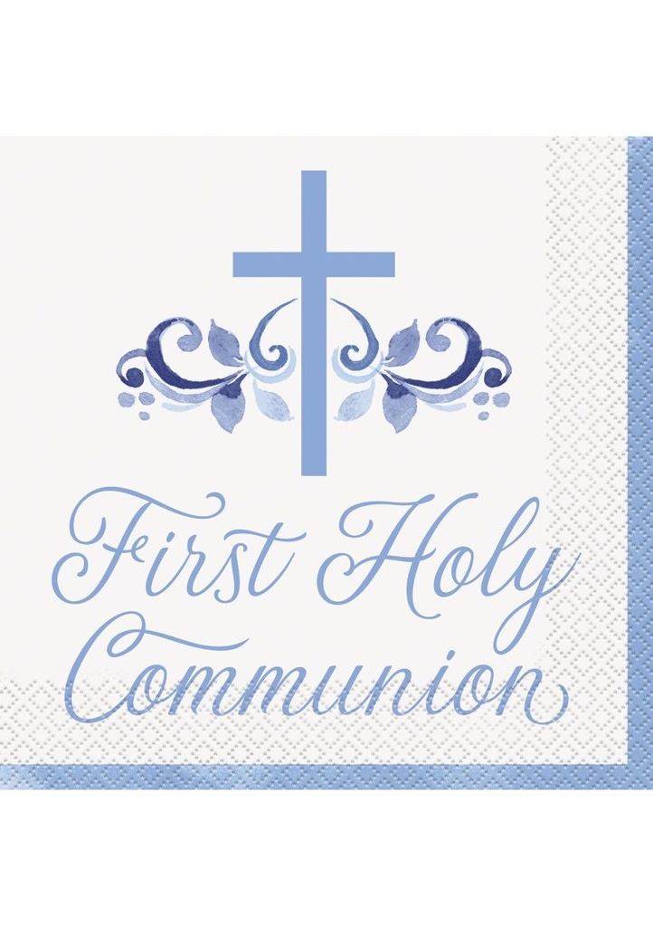 [82142EU] Blue Holy Cross First Holy Communion Luncheon Napkins - 16pcs