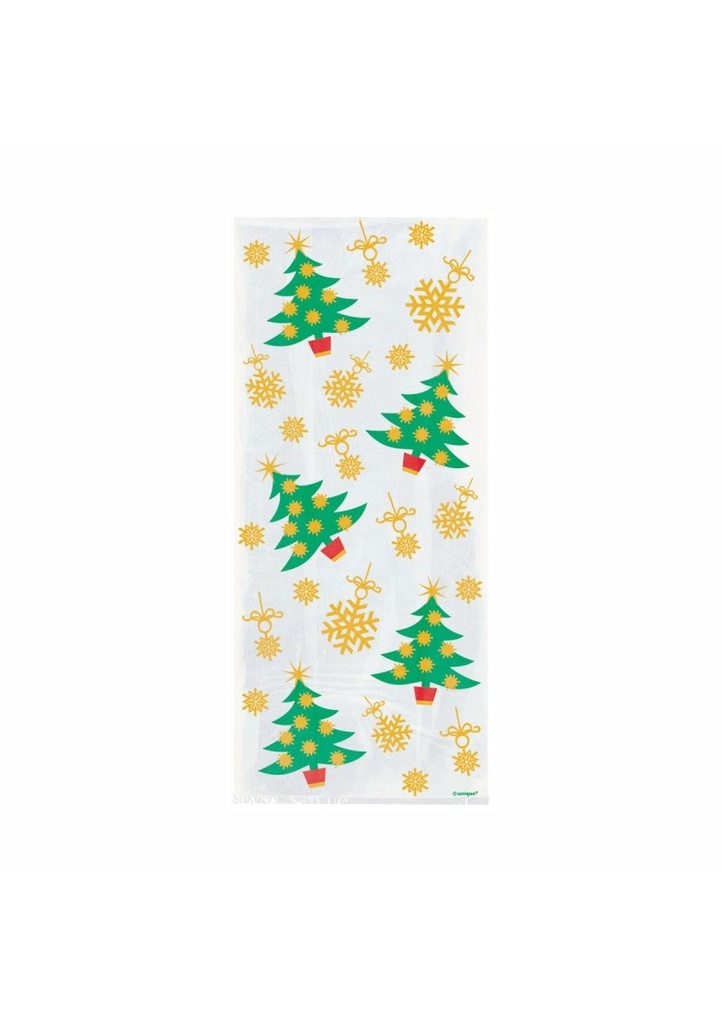 Golden Christmas Cellophane Party Bags - 20pcs