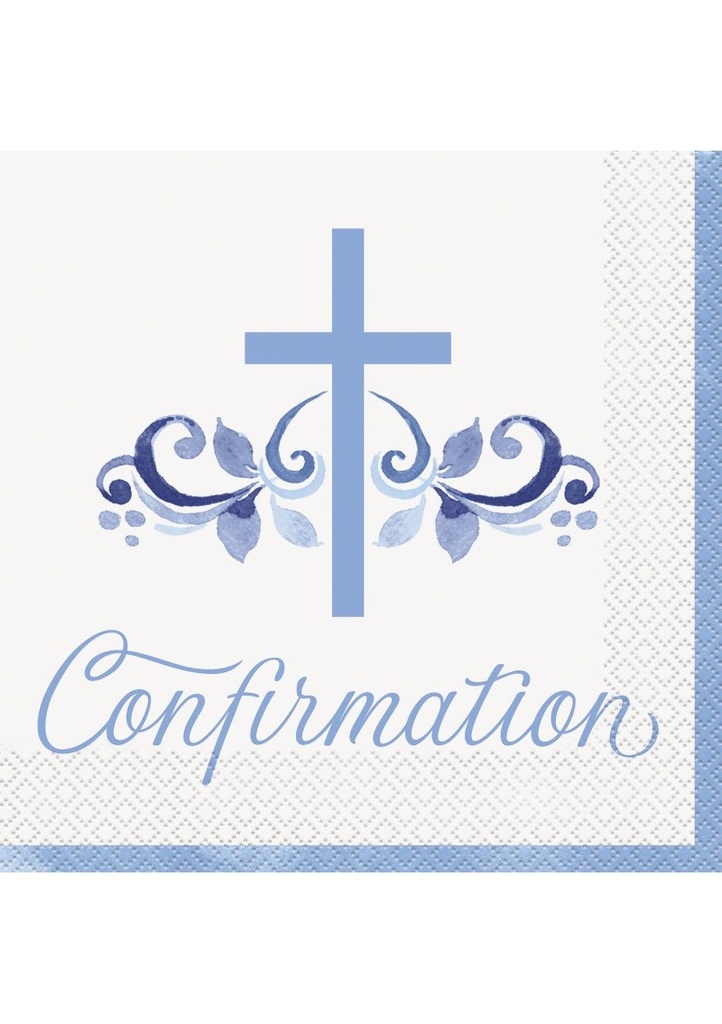 [82102EU] Blue Holy Cross Confirmation Luncheon Napkins - 16pcs