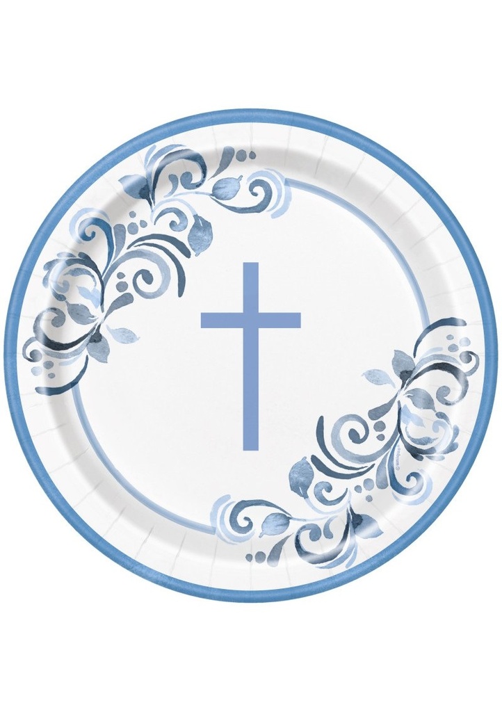 [82105EU] Blue Holy Cross Round 9 Dinner Plates - 8pcs