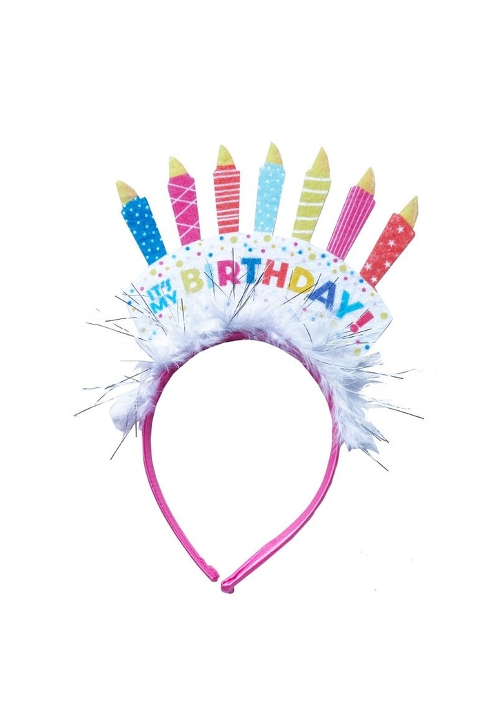 [71138] Birthday Cake Plastic Party Headband with Feathers