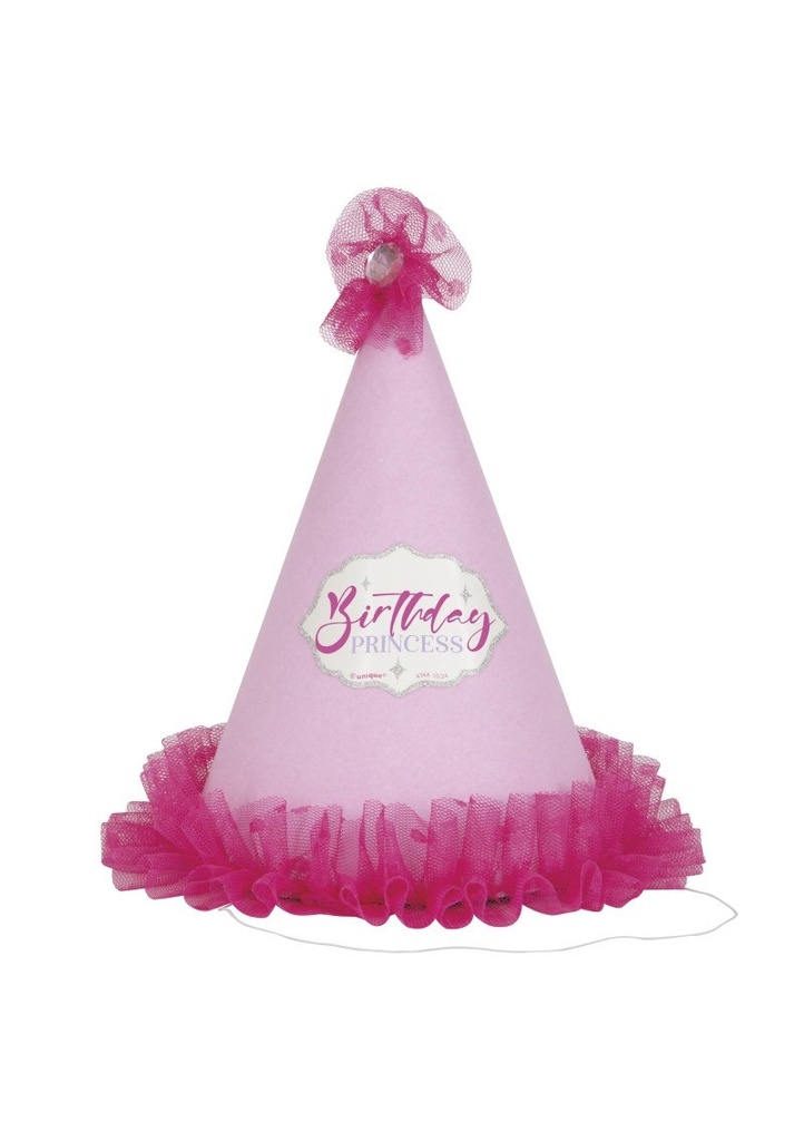 Satin Birthday Princess Party Hat with Tulle Trim