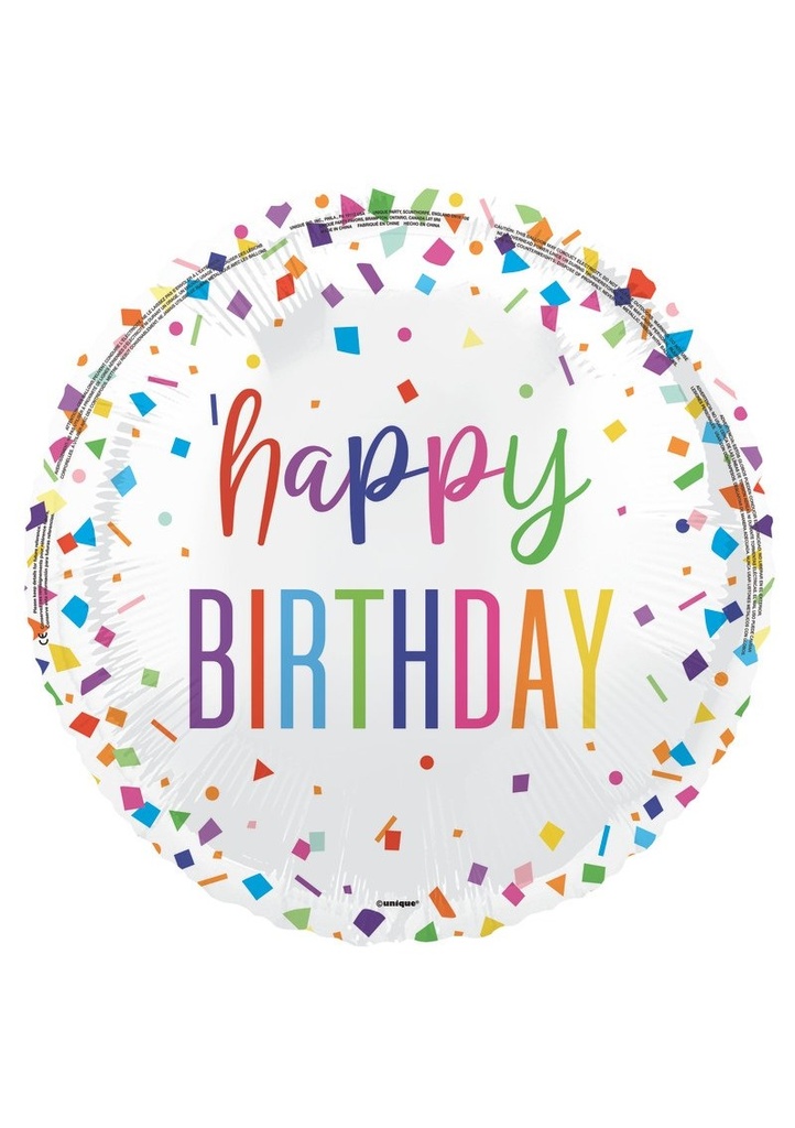 [81980] Bright Confetti Happy Birthday 18 Inch Round Foil Balloon
