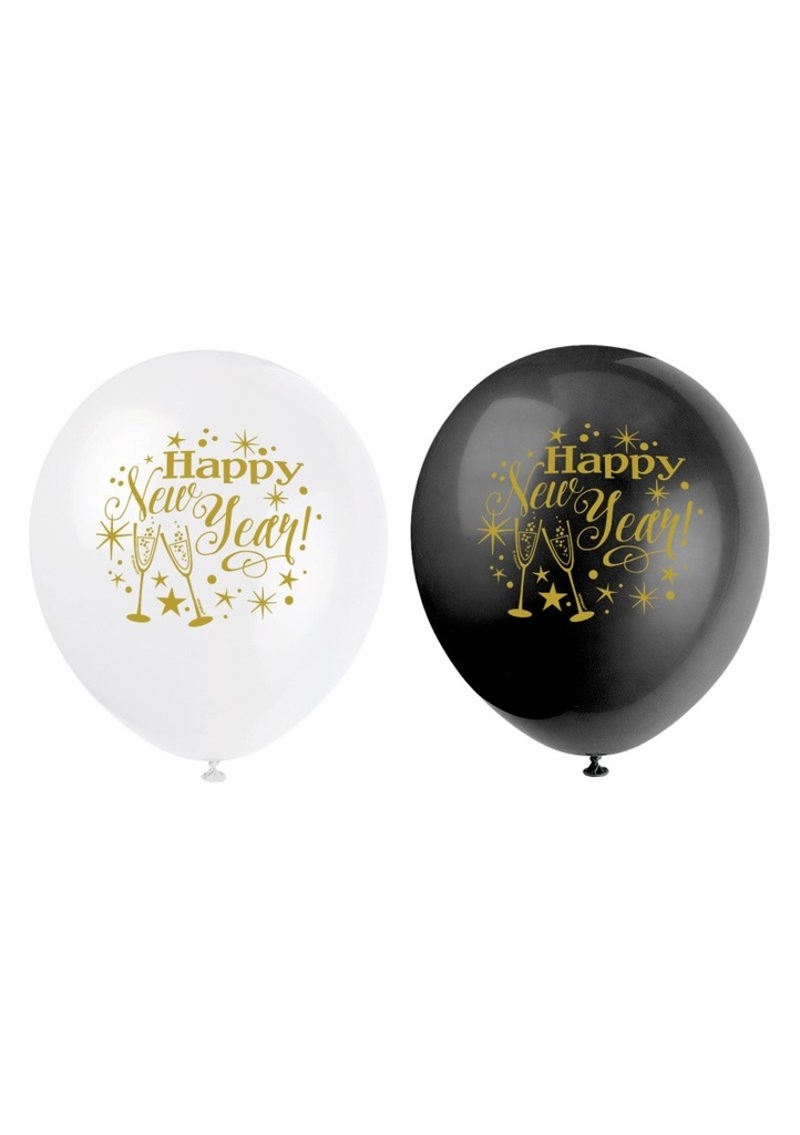 Glittering New Year 12 Inch Latex Balloons - 8pcs