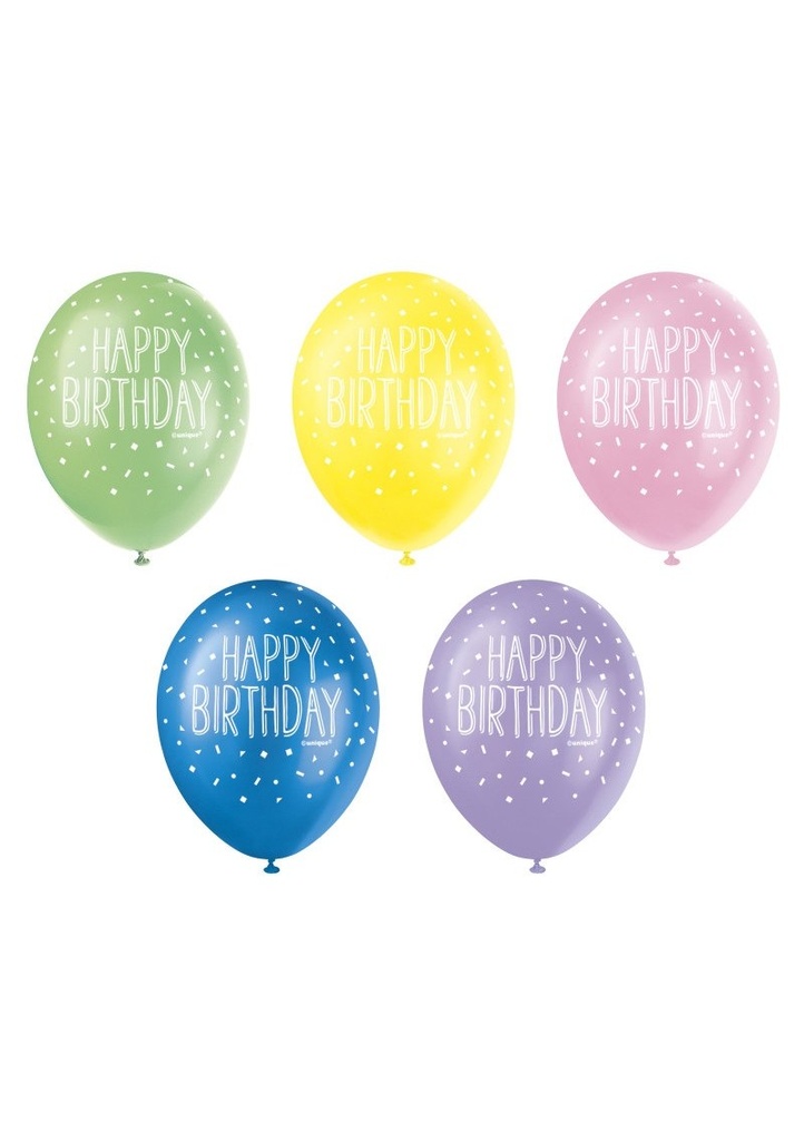Happy Birthday 12 Inch Latex Balloons Assorted - 5pcs