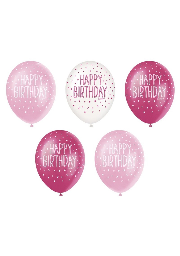 Happy Birthday 12 Inch Latex Balloons Pink - 5pcs