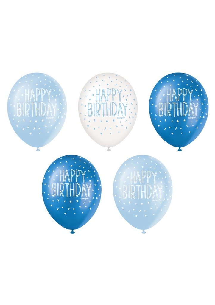Happy Birthday 12 Inch Latex Balloons Blue - 5pcs