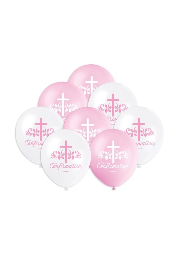 Pink Holy Cross Confirmation 12 Inch Latex Balloons - 8pcs