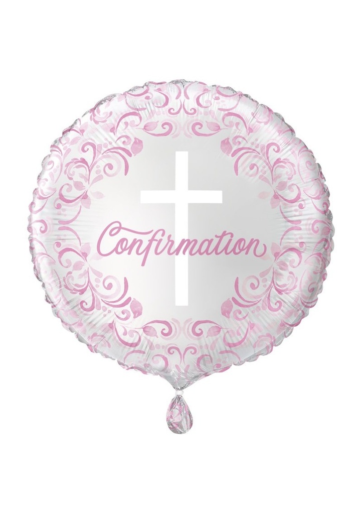 Pink Holy Cross Confirmation Round 18 Inch Foil Balloon