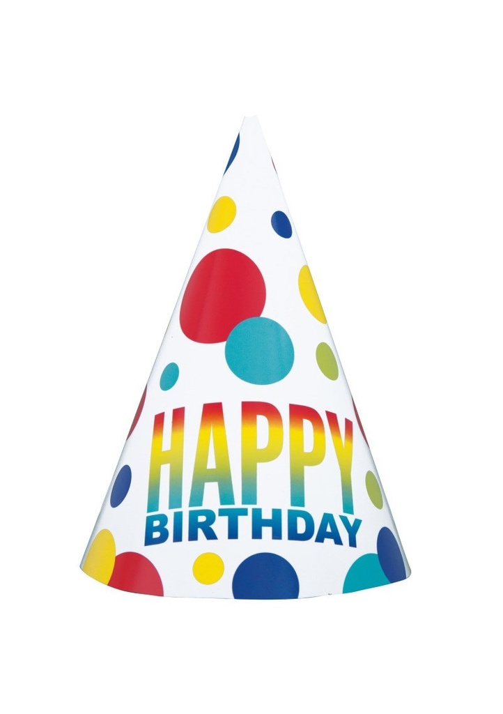 Rainbow Spots Birthday Party Hats - 8pcs