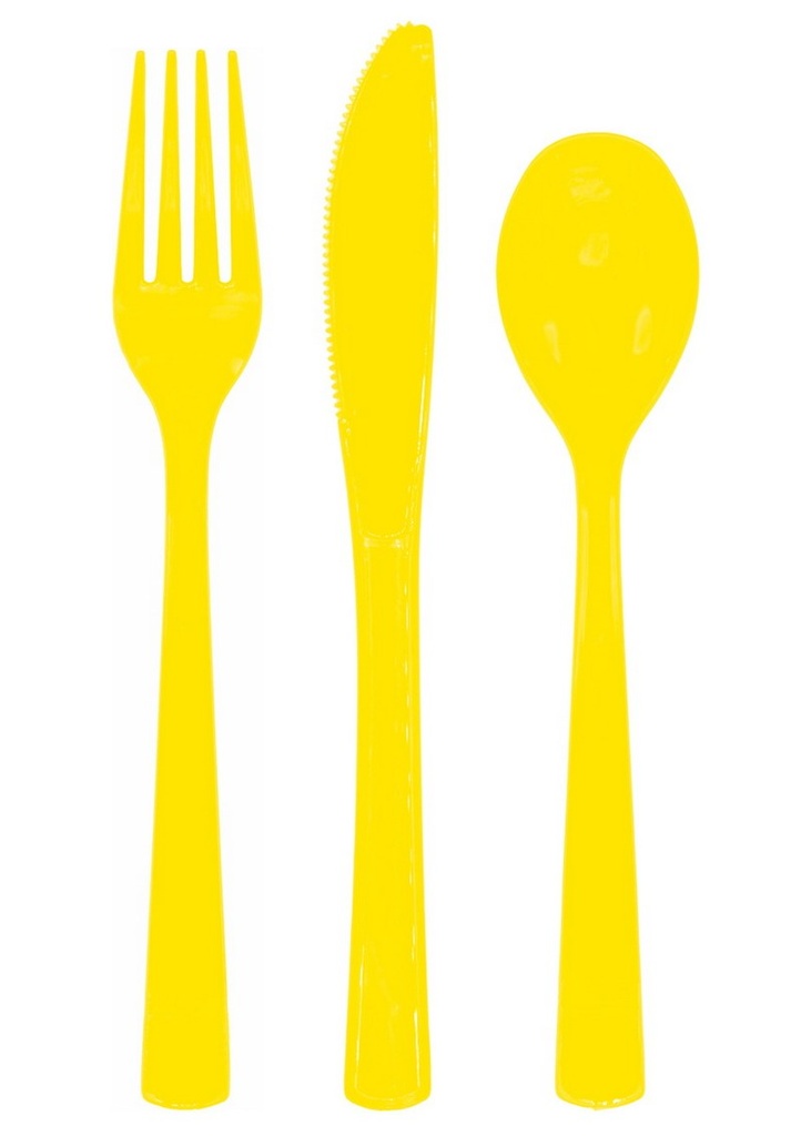 Reusable Plastic Cutlery 18pcs - Yellow