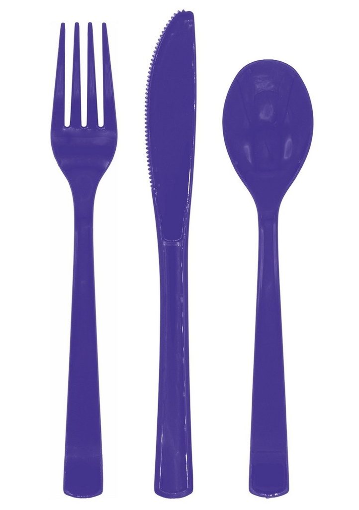 Reusable Plastic Cutlery 18pcs - Purple