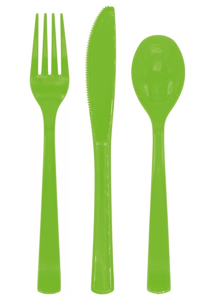 Reusable Plastic Cutlery 18pcs - Lime green
