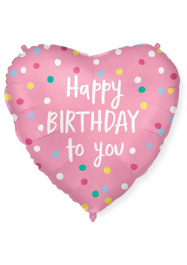 Happy Birthday Dots Pink Heart Foil Balloon 18"/46cm - 1pk