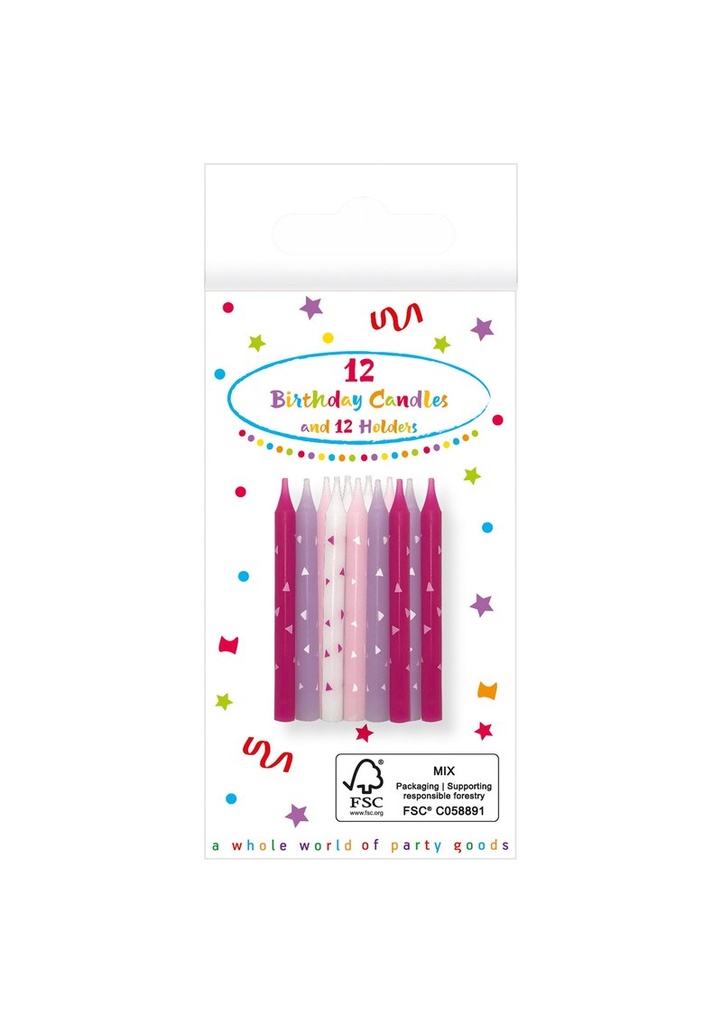 Birthday Candles with Holders Pink - 12pk