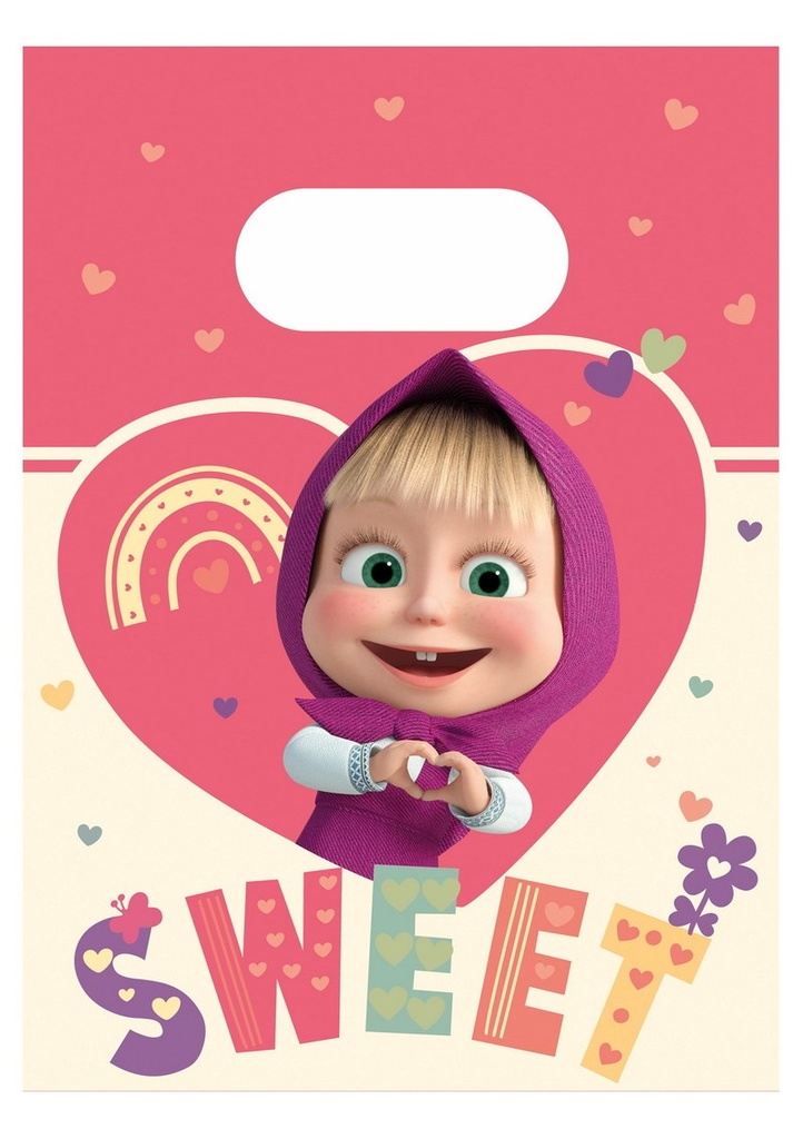 [97912] Masha Sweet Heart FSC Paper Party Bags - 4pk