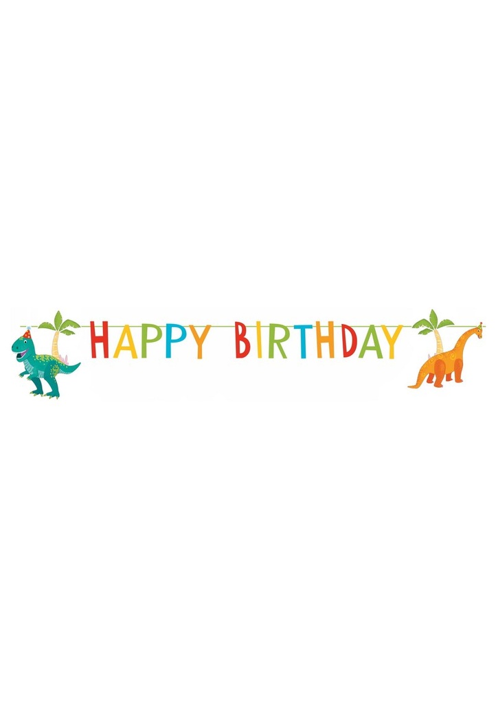 [97977] Dino Party FSC Happy Birthday Die-Cut Paper Banner - 1pk