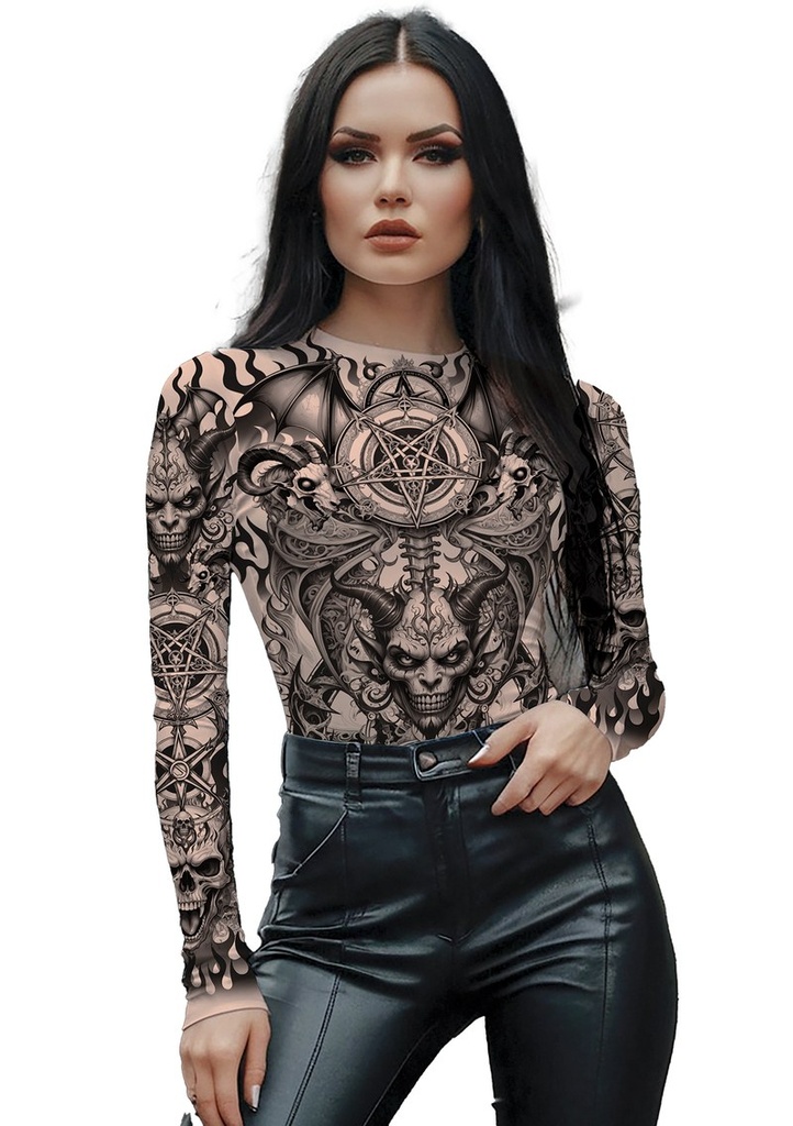 [29449] Halloween Tattoo Effect Black Magic Bodysuit - Adult Size Large (42–44)