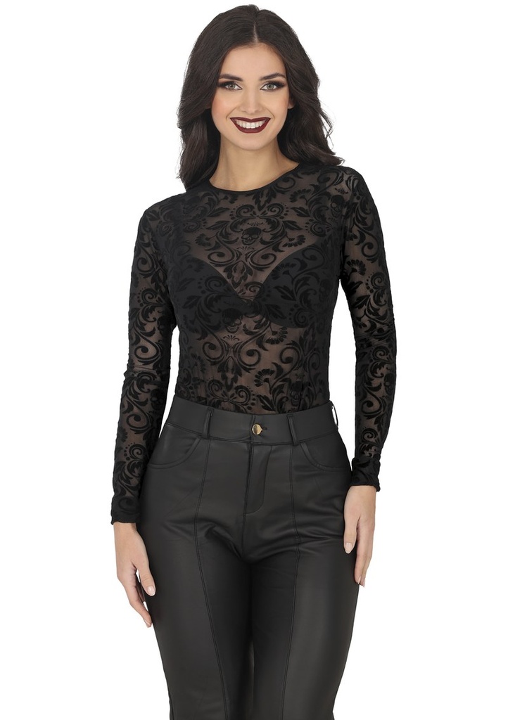 [29444] Halloween Lace Fabric Skulls Bodysuit - Size Medium (38-40)