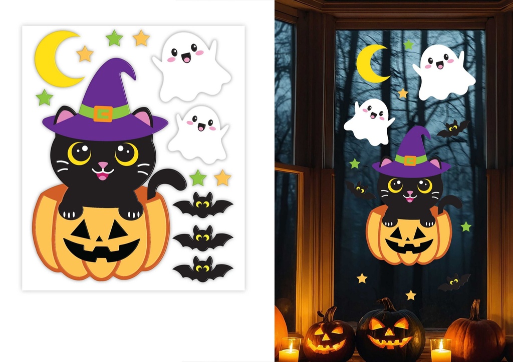 Halloween Gel Decoration Cat With Pumpkin 40x50cm