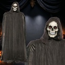Halloween Skeleton Cloaked Animatronic With Stand Light & Sound 175cm