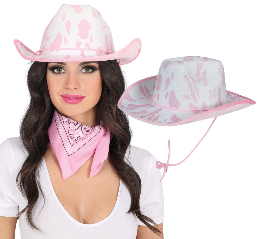 Cowboy Hat White & Pink - Adult One Size