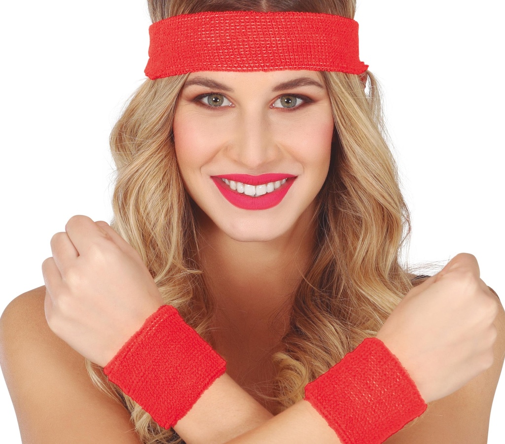 [18949] Wristbands & Headband 80s Red