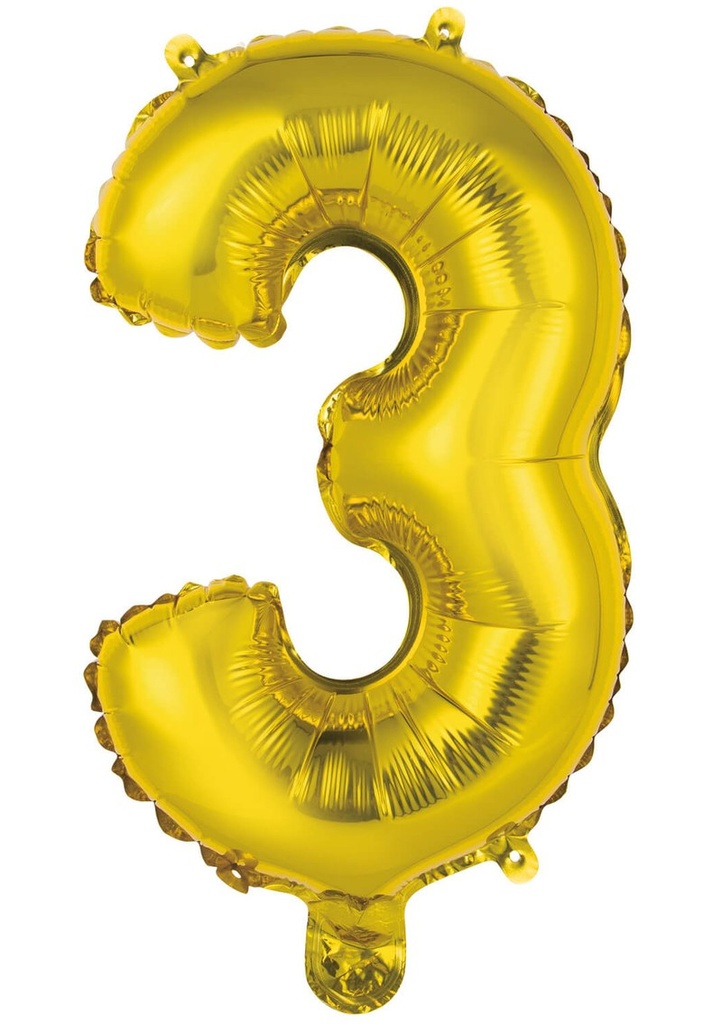 Mini Number 3 Gold Foil Balloon - 35cm