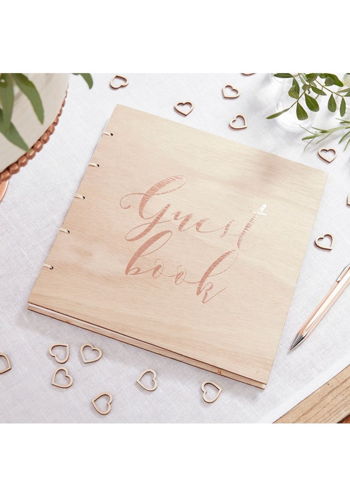 Rose Gold Wooden Wedding Guest Book - 22cm(W) x 23cm)H)