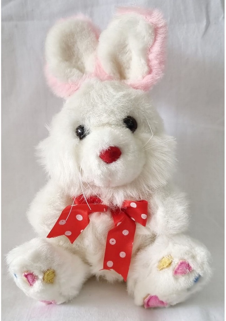 [TEDDY004] White Rabbit With Red Bow & White Dots Teddy Bear - 26x14cm