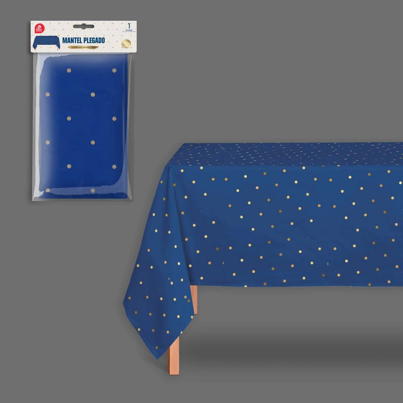 Blue With Gold Dots Plastic Table Cover 180x120cm
