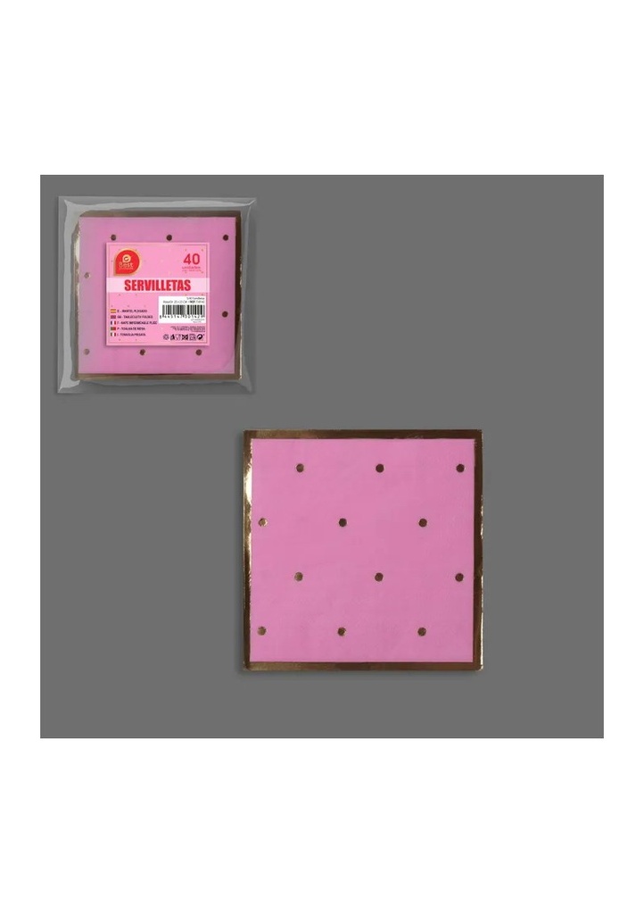 Pink With Gold Dots Napkins 25x25cm - 40pk