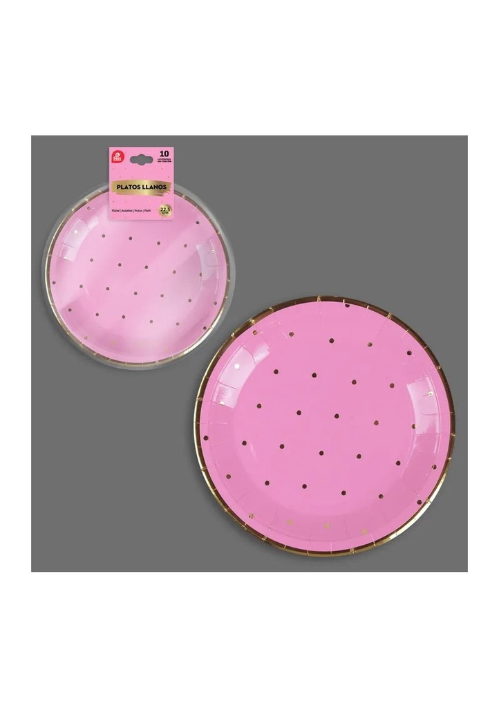 Pink With Gold Dots Paper Plates 22.5cm - 10pk
