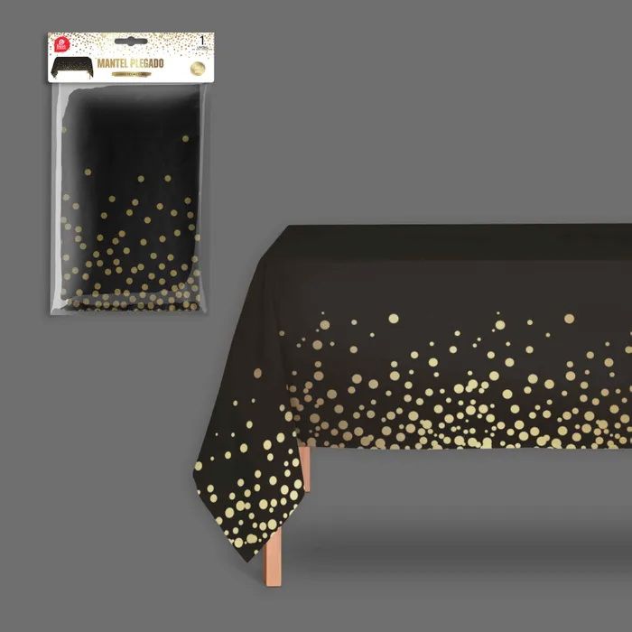Black With Gold Dots Plastic Table Cover 180x120cm