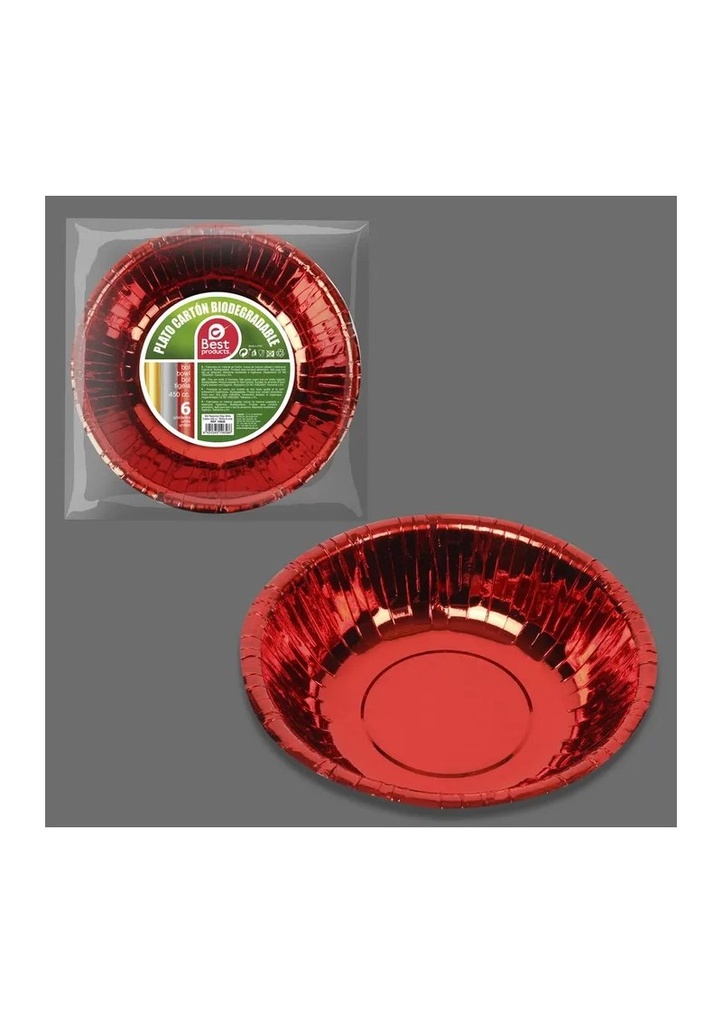 Metallic Red Round Paper Bowls 17cm - 6pk