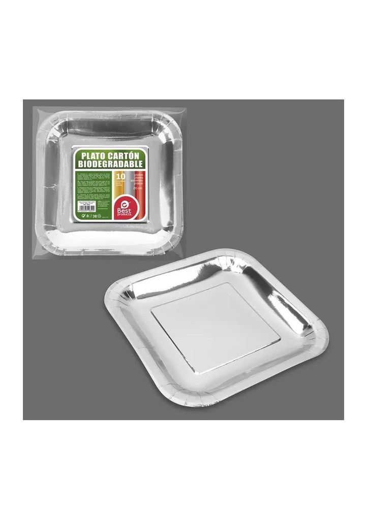 Metallic Silver Square Paper Plate 20cm - 10pk