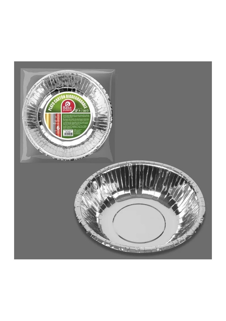 Metallic Silver Round Paper Bowls 17cm - 6pk