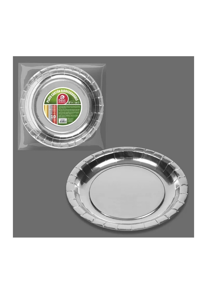 Metallic Silver Round Paper Plates 20cm - 10pk